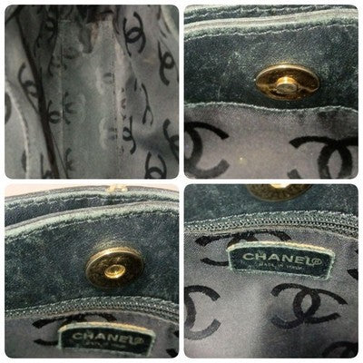 CHANEL WILD STITCH HANDBAG TOTE BAG CALFSKIN BLACK COCO MARK AUTHENTIC
