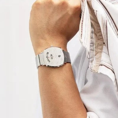 GUCCI GRIP WATCH 38MM YA157410 STAINLESS STEEL SILVER UNUSED W/ BOX & PAPERS