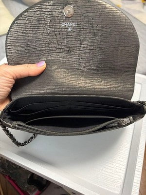 CHANEL HALF MOON METALLIC SILVER CHAIN WALLET SHOULDER BAG FLAP LIMITED RARE