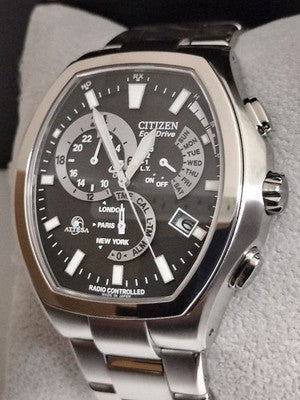 CITIZEN ATTESA E600-T006361 RADIO CONTROLLED SOLAR TITANIUM TONNEAU WATCH BLACK