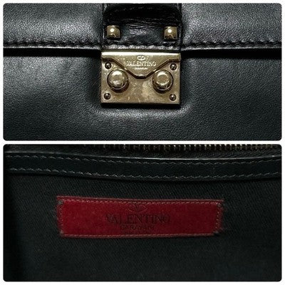 VALENTINO GARAVANI ROCKSTUD BLACK LEATHER CHAIN SHOULDER BAG GOLD STUDS