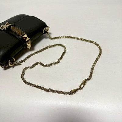 VALENTINO GARAVANI ROCKSTUD BLACK LEATHER CHAIN SHOULDER BAG GOLD STUDS