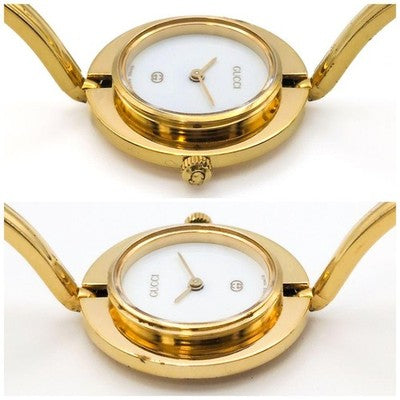 GUCCI 1100L BANGLE WATCH GOLD WHITE DIAL CHANGEABLE BEZEL QUARTZ LADIES RARE