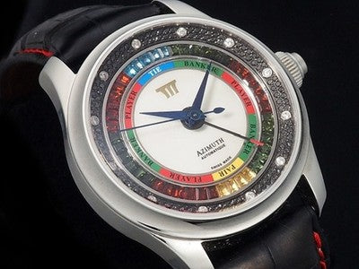 AZIMUTH GRAND BACCARAT MARINA BAY SANDS 42MM DIAMOND BLACK SS WRISTWATCH USED