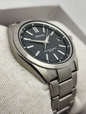 SEIKO BRIGHTZ SAGA099 8B43-0AF0 SOLAR RADIO BROWN CHECKER DIAL MENS WATCH