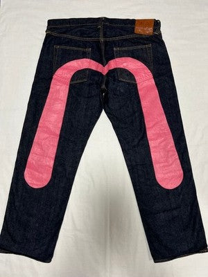 EVISU NO2 2000 JEANS PINK BIG SEAGULL SIZE 42X32 3XL BIG DENIM PANTS NEAR MINT