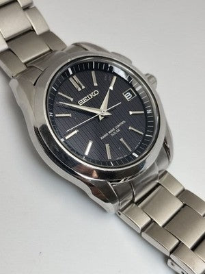 SEIKO BRIGHTZ SAGZ083 7B24-0AF0 SOLAR RADIO BLUE DIAL VERTICAL STRIPE MENS WATCH