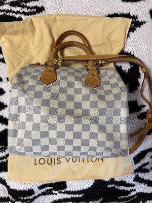LOUIS VUITTON DAMIER AZUR SPEEDY BANDOUILIERE 25 SHOULDER BAG W/STORAGE BAG
