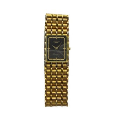 LONGINES WATCH MZ5712 0961 SQUARE BLACK DIAL GOLD COLOR QUARTZ ANALOG USED