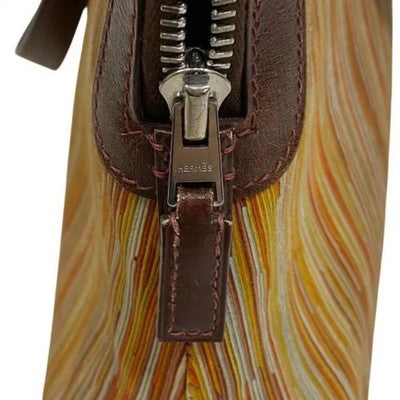 HERMÈS VIBRATO ESCAPADE LEATHER STRIPE ZIPPER HANDBAG ORANGE BEIGE TOTE