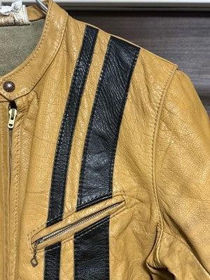 60s BATES Leather Single Rider's Racing Jacket Size L Mustard Vintage Used From