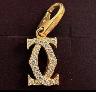 CARTIER 2C DOUBLE C C2 DIAMOND CHARM 18K YELLOW GOLD K18YG AUTHENTIC JP
