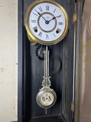 JUNGHANS ANTIQUE WALL CLOCK PENDULUM MECHANICAL CARVED WOOD BLACK PERSIMMON
