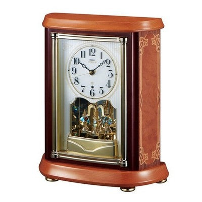 SEIKO EMBLEM HW595B Wooden Radio-Controlled Table Clock Crystal Inlay