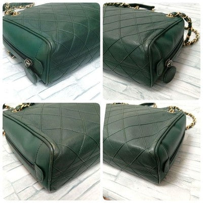 CHANEL MATELASSE LAMBSKIN CHAIN SHOULDER BAG DARK GREEN QUILTED FLAP COCO MARK