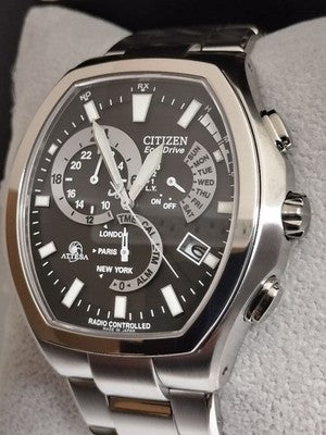 CITIZEN ATTESA E600-T006361 RADIO CONTROLLED SOLAR TITANIUM TONNEAU WATCH BLACK
