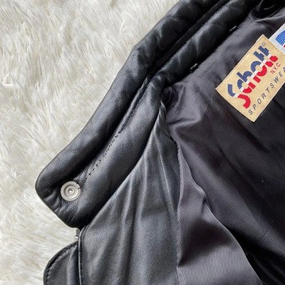 AUTH SCHOTT MEN'S ZIPPER DOWN JACKET LEATHER LOGO SIZE 40 BLACK VINTAGE