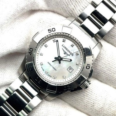 LONGINES HYDROCONQUEST L3.247.4 QUARTZ DIAMOND MOP DIAL DATE STAINLESS WATCH