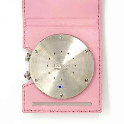 CARTIER PASHA TRAVEL CLOCK ALARM W0100072 STAINLESS STEEL LEATHER PINK CASE