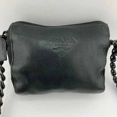 PRADA BLACK NAPPA LEATHER CHAIN MINI SHOULDER BAG LOGO EMBOSSED AUTHENTIC