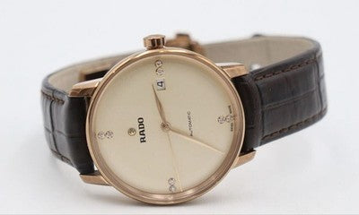 RADO COUPOLE CLASSIC 763.3861.2 AUTOMATIC 8P DIAMOND DATE MEN'S LEATHER WATCH