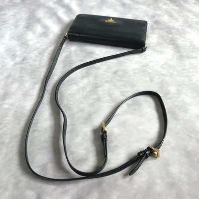PRADA SHOULDER WALLET BLACK SAFFIANO LEATHER METAL LOGO CROSSBODY BAG Y2K
