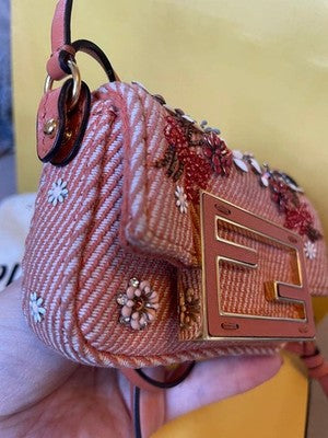 FENDI NANO BAGUETTE MICRO BUCKET BEADED DENIM CHARM ORANGE 2WAY BAG JAPAN