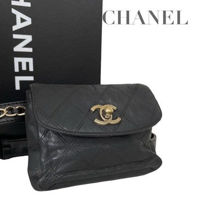 CHANEL BODY/BELT BAG, WAIST POUCH, MATELASSÉ, BLACK, LEATHER WOMEN GENUINE ITAL