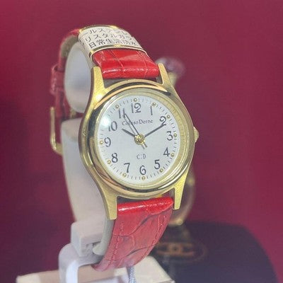 COLUSO DERNE QZ LADIES WRISTWATCH 90S VINTAGE ROUND FACE WHITE DIAL LEATHER BELT