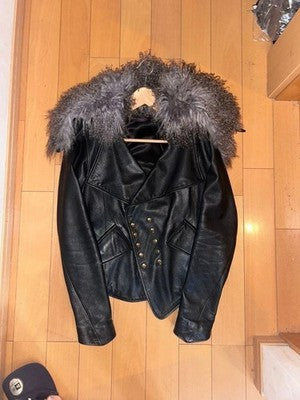 RICK OWENS JEAN-PIERRE BRAGANZA ARCHIVE MEN’S LEATHER JACKET FUR HOOD BLACK