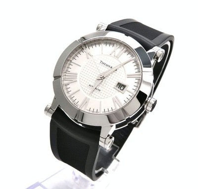 TIFFANY & CO. ATLAS GENT Z1000.70 AUTOMATIC WATCH WHITE DIAL BLACK RUBBER MEN'S