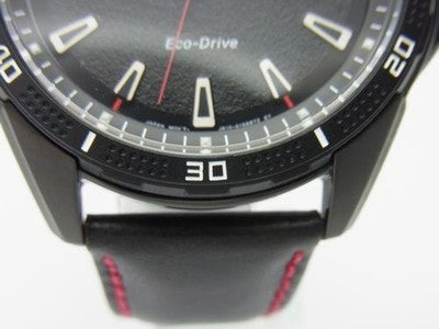 CITIZEN ECO-DRIVE PVD BLACK MEN'S WATCH AW1585-04E LEATHER STRAP 45MM MINT