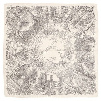HERMES CARRE 90 SILK SCARF LE JARDIN DE LEILA WHITE USED JAPAN
