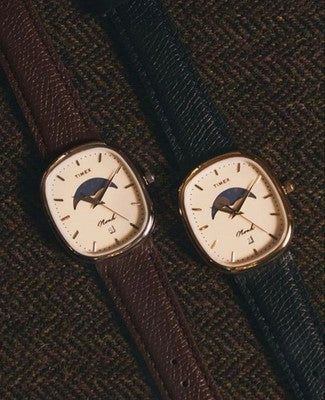 TIMEX X NOAH OVAL MOON PHASE WATCH GOLD BLACK LEATHER CUSTOM LIMITED NEW W/BOX