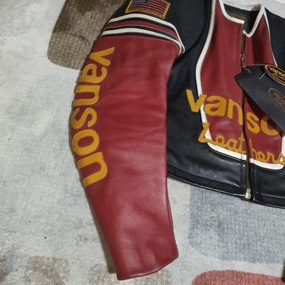 VANSON ONE STAR LEATHER JACKET NO PATCHES RARE BLACK/RED SIZE 38 MADE IN USA