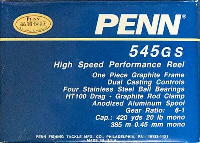 PENN 545GS BAITCAST REEL SALTWATER FISHING STAR DRAG MADE IN USA GRAPHITE
