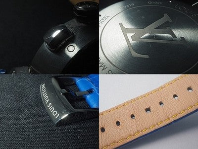 LOUIS VUITTON TAMBOUR CHRONOGRAPH Q102V STAINLESS STEEL BLUE/BLACK WATCH USED