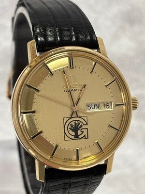 OMEGA 196.0120 DAY-DATE CAL.1345 GOLD DIAL 10KGF QUARTZ WATCH TESTED USED