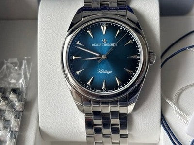 REVUE THOMMEN HERITAGE AUTOMATIC MEN WATCH BLUE DIAL SKELETON BACK SWISS