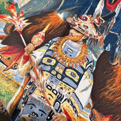 HERMES SCARF TSITSIKA BY KERMIT OLIVER 90 CM BROWN CARRE NATIVE KACHINA SILK