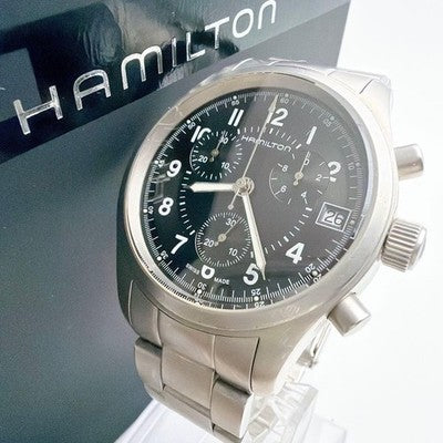 HAMILTON KHAKI CHRONOGRAPH DATE BLACK DIAL QUARTZ MENS WATCH H685820 NEW BATTERY