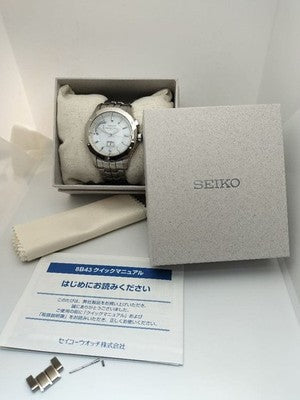 SEIKO BRIGHTZ RADIO SOLAR TITANIUM 8B43-0AA0 WHITE DIAL BIG CALENDAR MENS WATCH