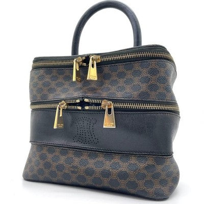 CELINE TRIOMPHE MACADAM PVC HANDBAG BLACK BROWN TOP HANDLE BAG VINTAGE JAPAN