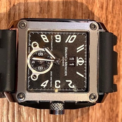 BAUME & MERCIER HAMPTON MAGNUM AUTOMATIC DUAL TIME BLACK MEN'S WATCH 38MM