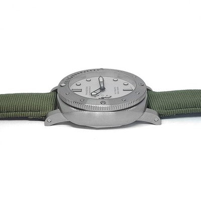PANERAI SUBMERSIBLE BIANCO PAM02223 ORIGINAL GREEN TEXTILE STRAP SS WHITE WATCH