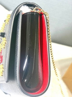 CHRISTIAN LOUBOUTIN PALOMA CLUTCH BLACK RED STUDDED CHAIN WALLET BAG 2WAY