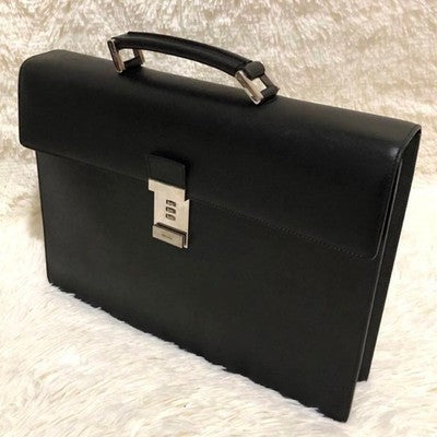 PRADA BLACK LEATHER BUSINESS BRIEFCASE BAG MEN'S AUTHENTIC EXCELLENT COND