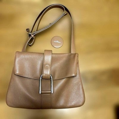 DELVAUX BEIGE SHOULDER BAG LEATHER WITH MIRROR - STRAP LENGTH: APPROX. 124CM