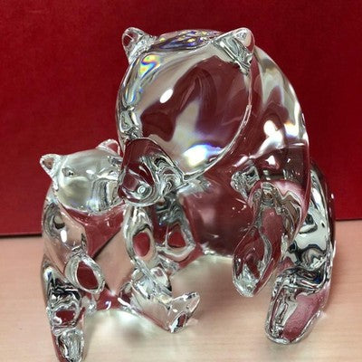 BACCARAT PARENT AND CHILD BEAR FIGURINE CRYSTAL LOET VANDERVEEN SIGNED