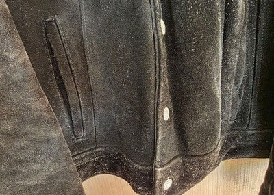 SCHOTT VINTAGE BLACK SUEDE LEATHER TRUCKER JACKET SIZE 42 MADE IN USA GOOD JP
